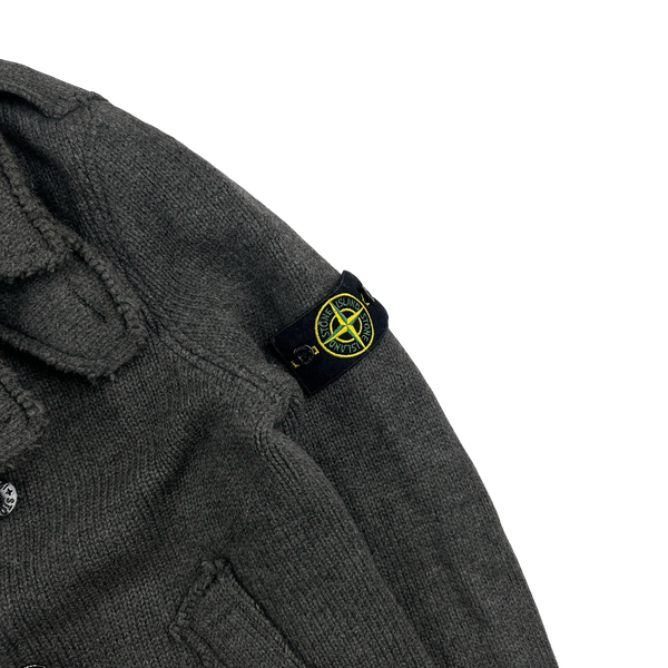 Stone Island 2008 Charcoal Double Breasted Wool Pea Coat - Large