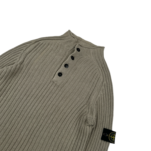 Stone Island 2004 Tan Quarter Button Cotton Knit Jumper - XL