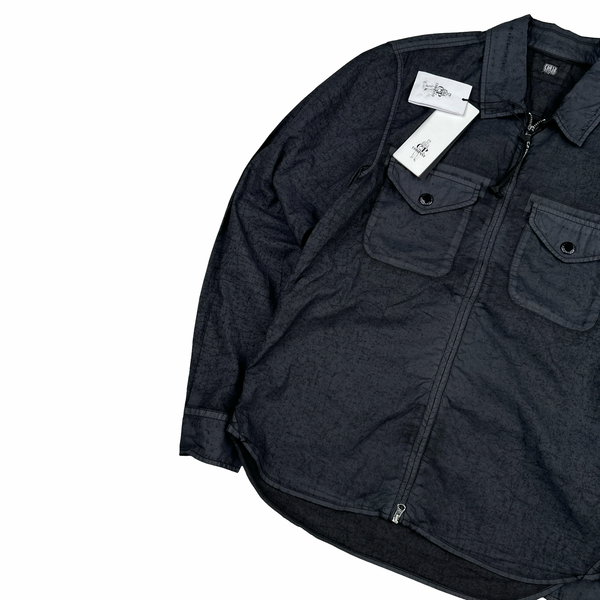 CP Company Popeline Placcato Navy Zipped Overshirt - Small