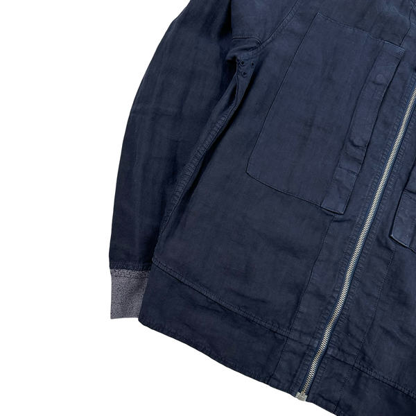 Stone Island 2008 Navy Lino Mesh Badge Linen Zip Up Jumper - Large