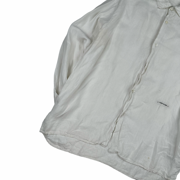 Stone Island White Linen Spellout Buttoned Shirt - Large