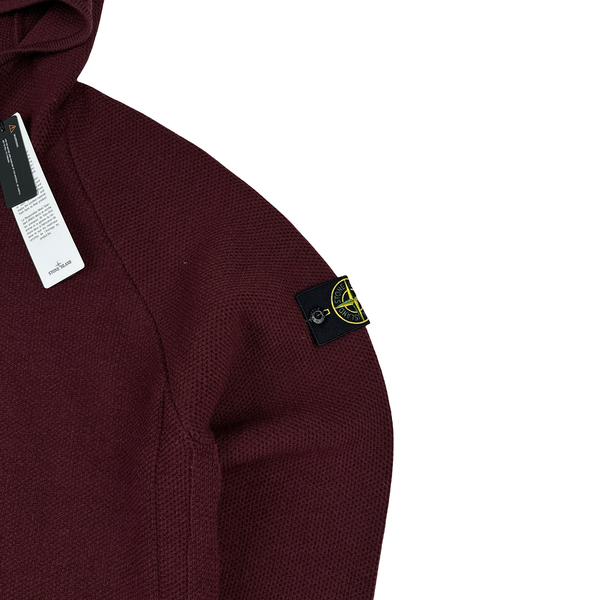 Stone Island 2025 Burgundy Stretch RWS Wool Knit Zipped Jumper - Large
