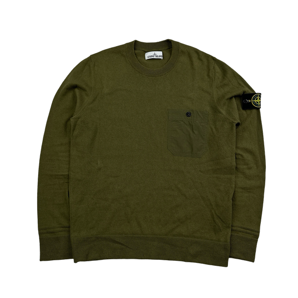 Stone Island 2021 Khaki Knit Crewneck Sweatshirt - Small