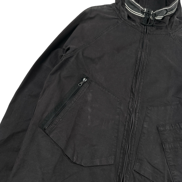 Stone Island 2006 Black Laminated Cotton Hooded Jacket - Large