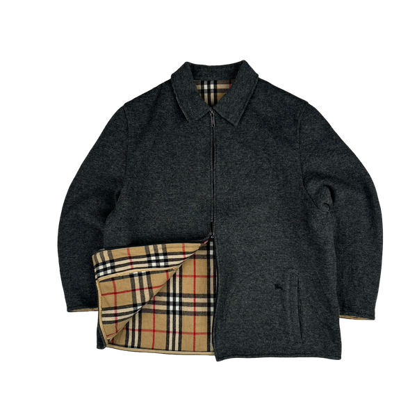 Burberry Grey Wool Nova Check Collar Lined Jacket - XL