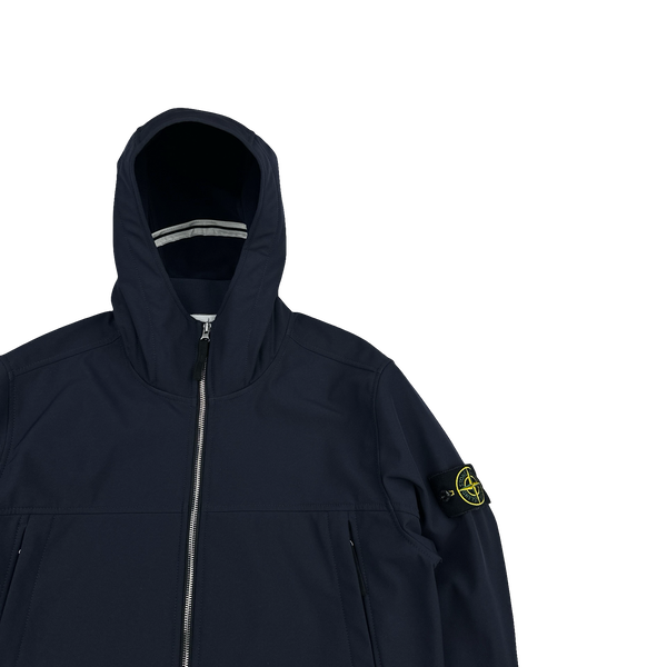 Stone Island 2021 Navy Soft Shell E Dye Hooded Jacket - Large