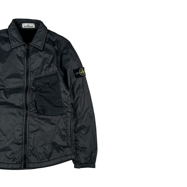 Stone Island 2020 Black Lamy Flock Zipped Overshirt - Small
