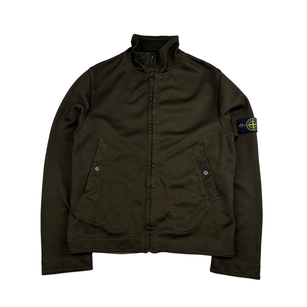 Stone Island Vintage 2004 Khaki Poly Ribbed Zipped Track Top - Large