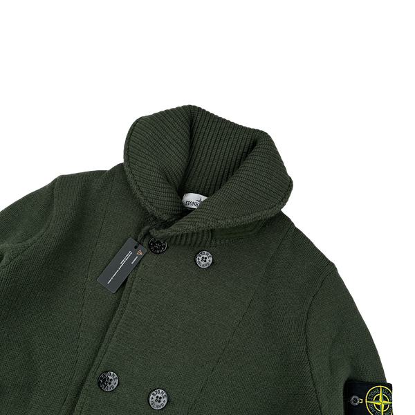 Stone Island 2022 Forest Green Wool Double Breasted Cardigan - Large