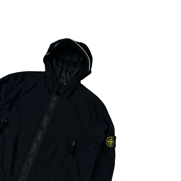 Stone Island 2021 Black Skin Touch Nylon Hooded Jacket - Small