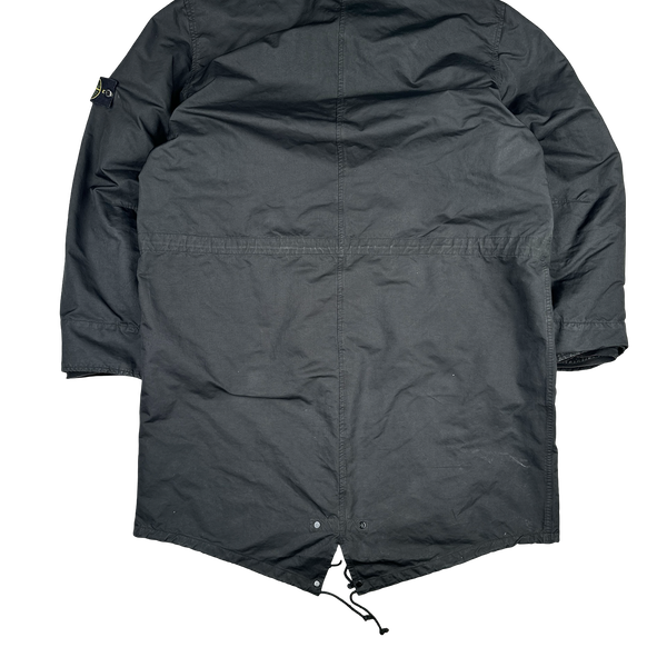 Stone Island 2007 Black David TC Dutch Liner Spellout Hood Long Parka Jacket - XXL