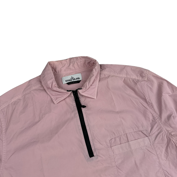 Stone Island 2017 Pink Cotton Short Sleeve Quarter Zip Overshirt - XL