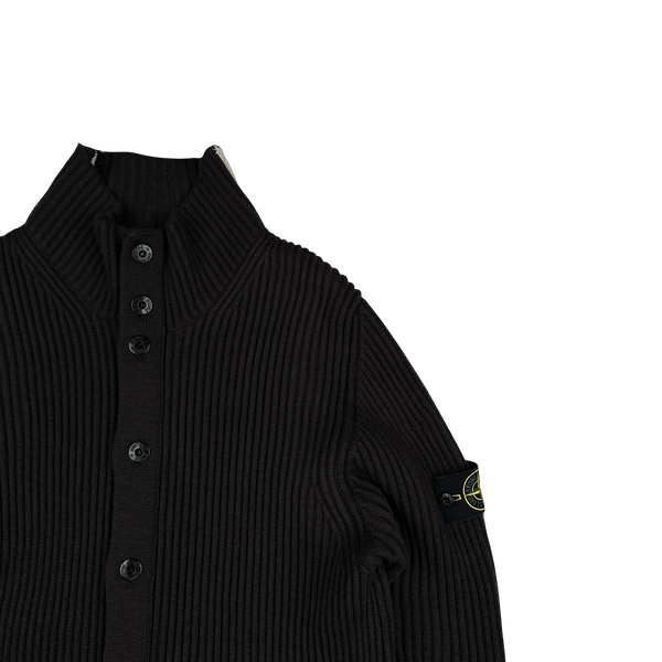 Stone Island 2005 Brown Wool Buttoned Ribbed Jumper - XXL