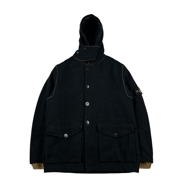 Stone Island 2002 Navy Contrast Seam Wool Quilted Dual Layer Jacket - Medium