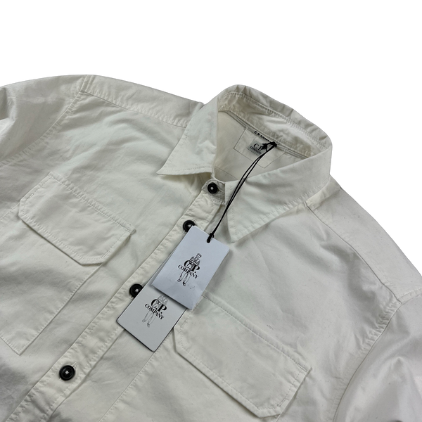 CP Company White Cotton Buttoned Overshirt - Medium