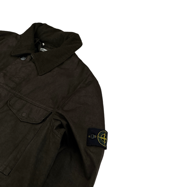 Stone Island 2004 Vintage Brown Lino Flax Nylon Blend Jacket - XL