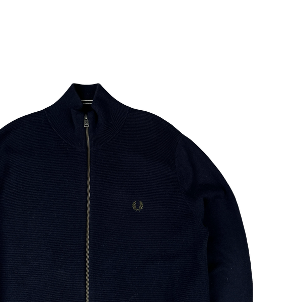 Fred Perry Navy Zipped High Neck Knit - Large