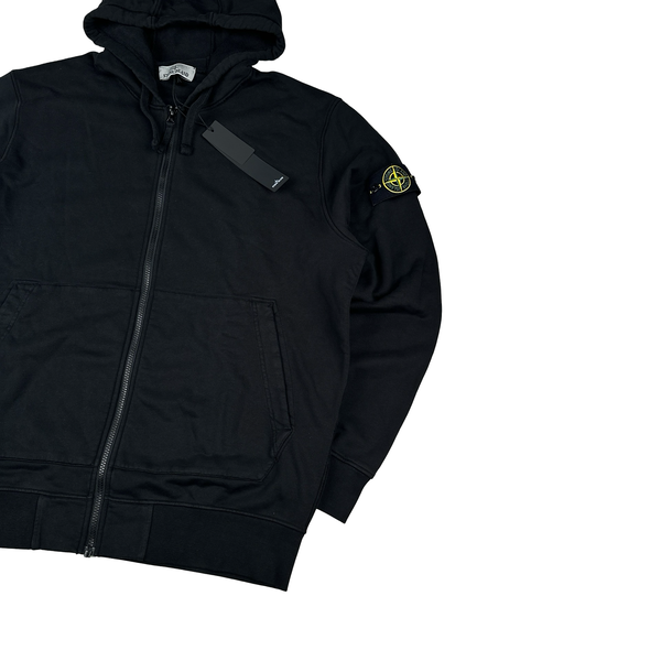 Stone Island 2023 Black Cotton Zipped Hoodie Jumper - XXL