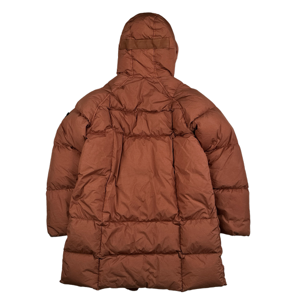 Stone Island 2019 Salmon Garment Dyed Crinkle Reps Long Puffer Jacket - Medium