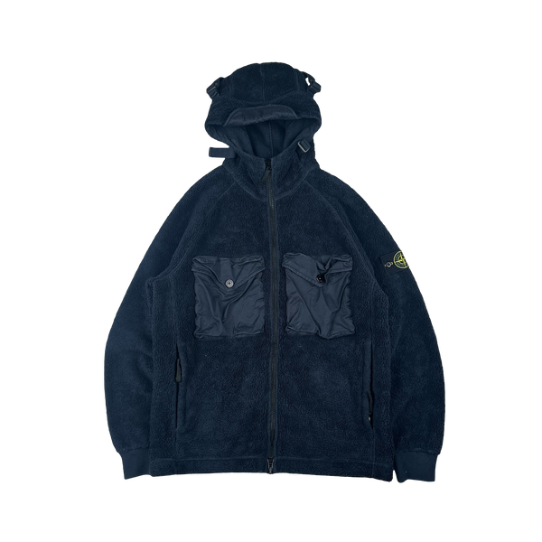 Stone Island 2021 Navy Teddy Fleece Zipped Jacket - Large