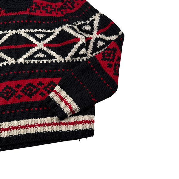 Ralph Lauren Red/Navy Wool Cable Hand Knit Jumper - Large
