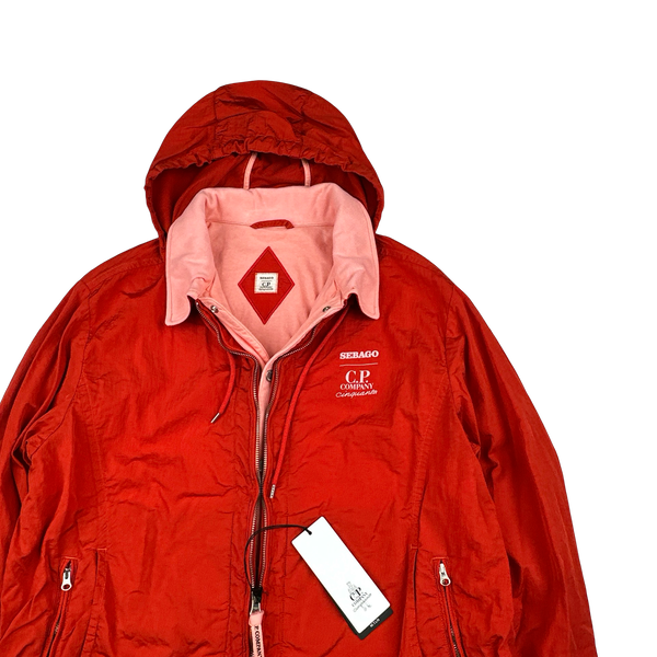 CP Company X Sebago Red Nylon Cotton Lined Collared Jacket - Large
