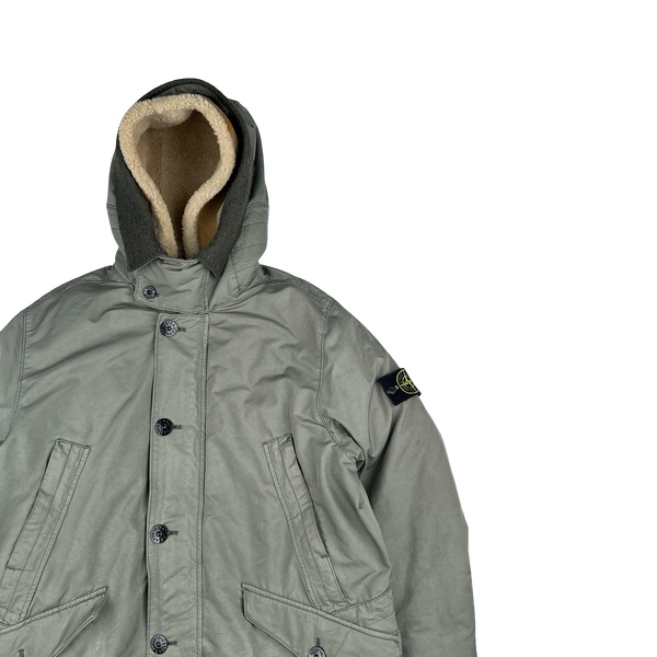 Stone Island 2015 Grey David TC Shearling Hood Down Lined Winter Jacket - XL