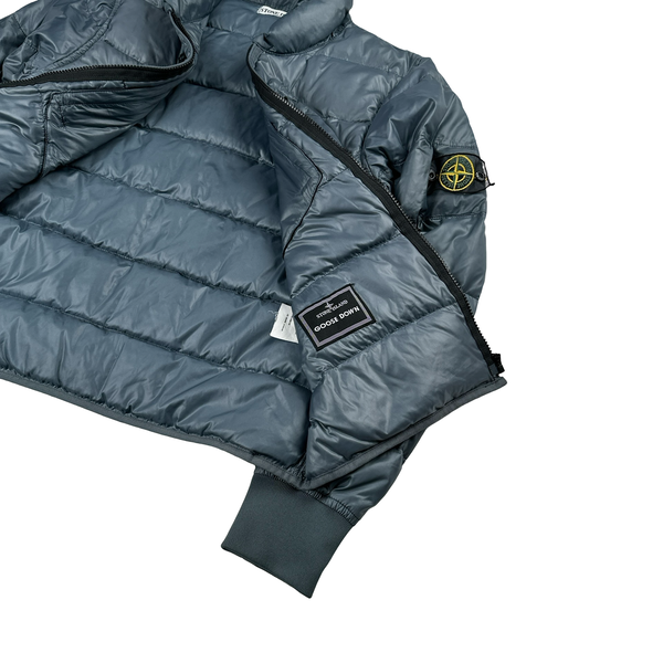 Stone Island 2008 Mesh Badge Blue Down Filled Spellout Jacket - Medium