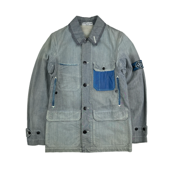 Stone Island 2006 RARE Denim Sanded Micro Twill Reflective Pocket Denim Jacket - Small