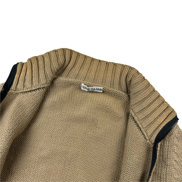 Stone Island 2005 Beige Wool High Neck Zipped Jumper - XL