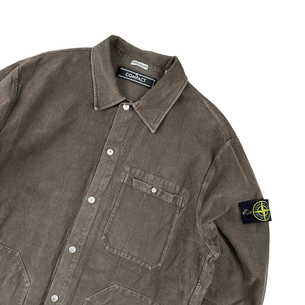 Stone Island 2003 Brown Compact  Buttoned Thick Cotton Boxy Fit Shirt - XXL
