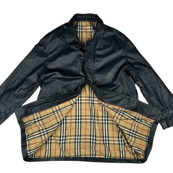 Burberry Leather Nova Check Lined Heavyweight Jacket - 3XL
