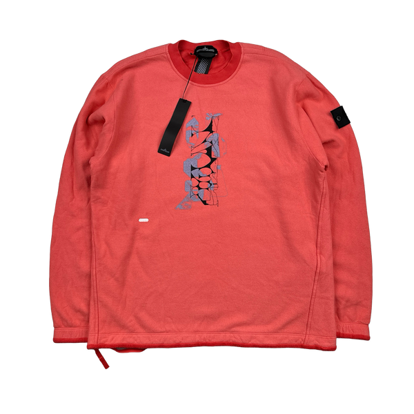Stone Island 2022 Shadow Project Coral Graphic Print Soft Cotton Crewneck - Small