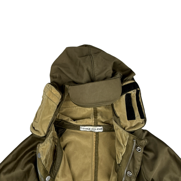 Stone Island 2005 Khaki Green Raso Floccato Riot Mask Sniper Jacket - XL