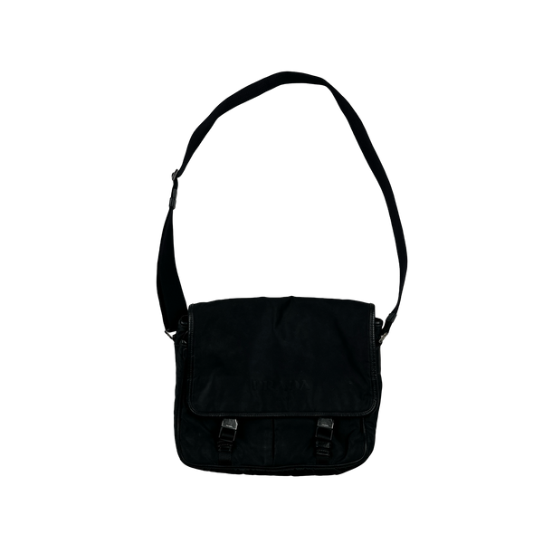Prada Black Nylon Emblem Spellout Satchel Bag - XL