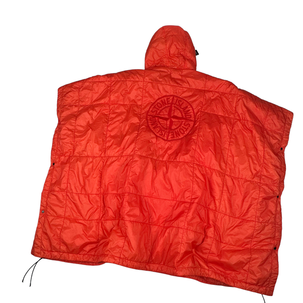 Stone Island 2019 Orange Garment Dyed Quilted Micro Yarn Poncho Pullover Jacket - Medium