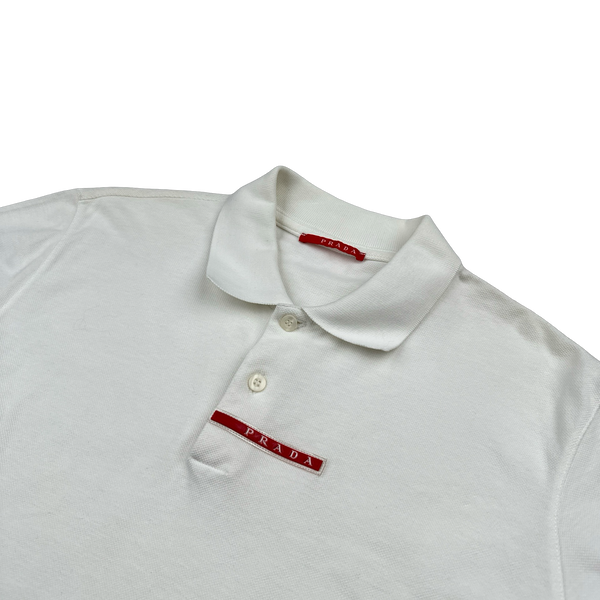 Prada White Centre Spellout Cotton Polo Shirt - XL