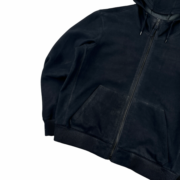 Ralph Lauren Purple Label Smokey Black Lambs Leather Hooded Jacket - XL