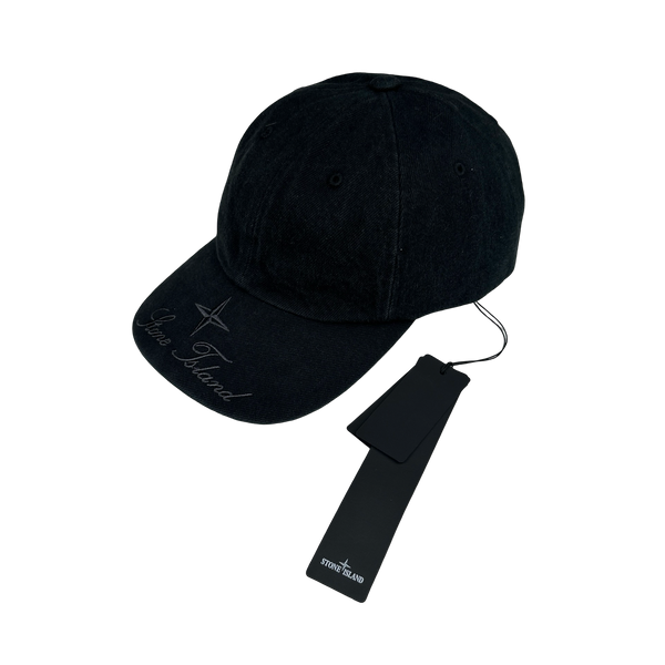 Stone Island X Supreme 2023 Black Canvas Vintage Spellout Cap