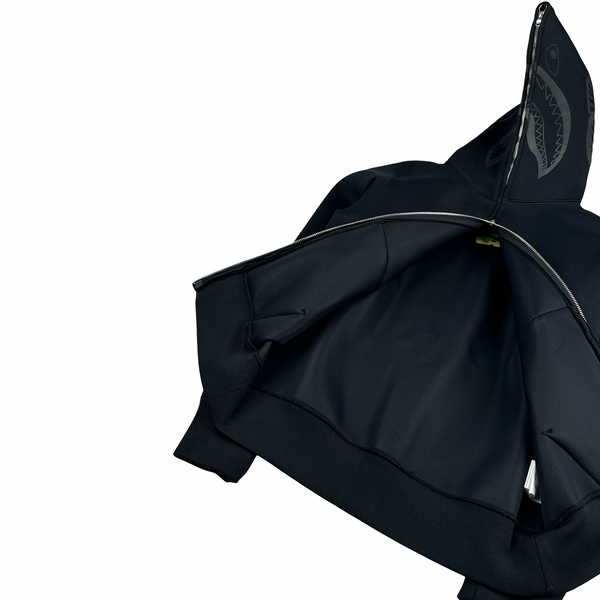 BAPE Black Full Zip Neoprene Hood Nylon Jacket - Medium