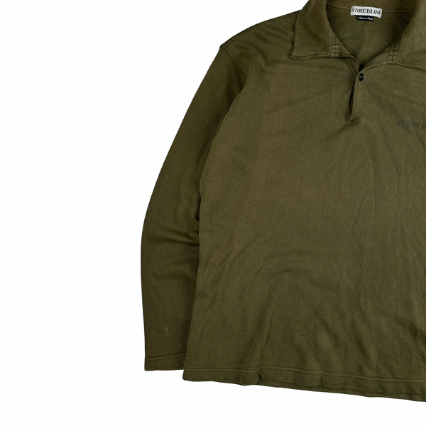 Stone Island Vintage 1998 Khaki Long-sleeved Pullover Polo Shirt - Large
