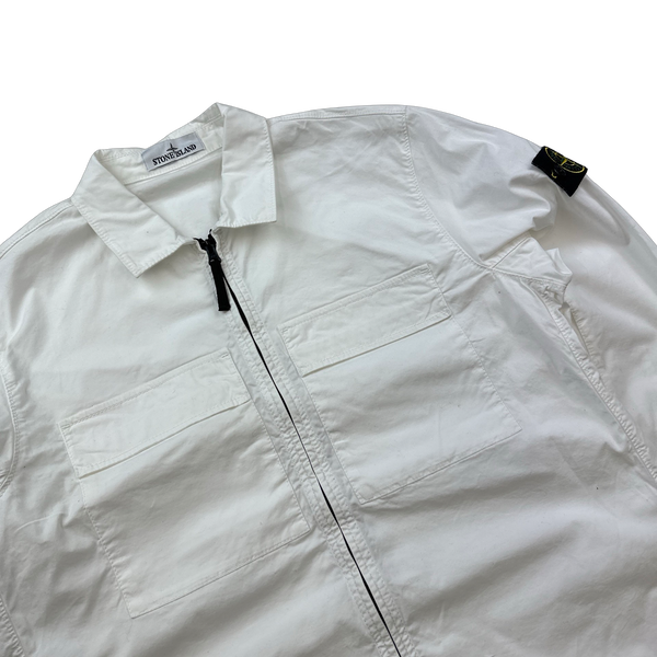 Stone Island 2023 White Supima Cotton Twill Zipped Overshirt - Large