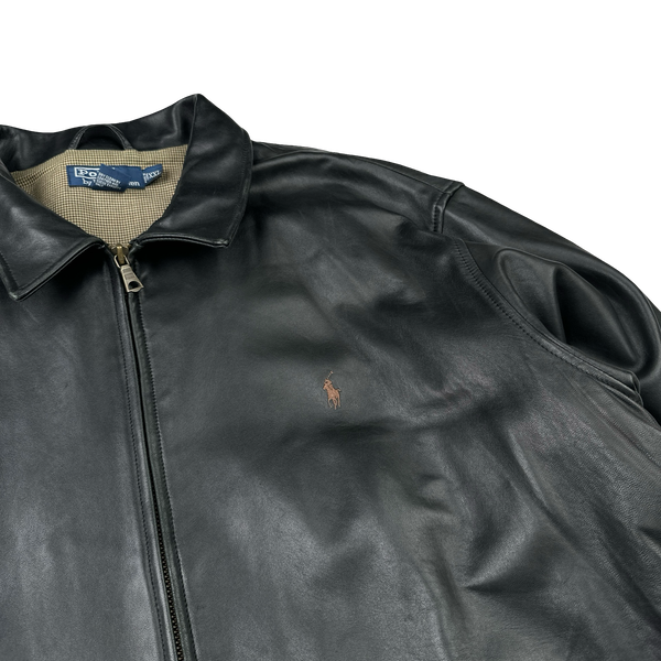 Ralph Lauren Black Heavyweight Leather Jacket - XXL