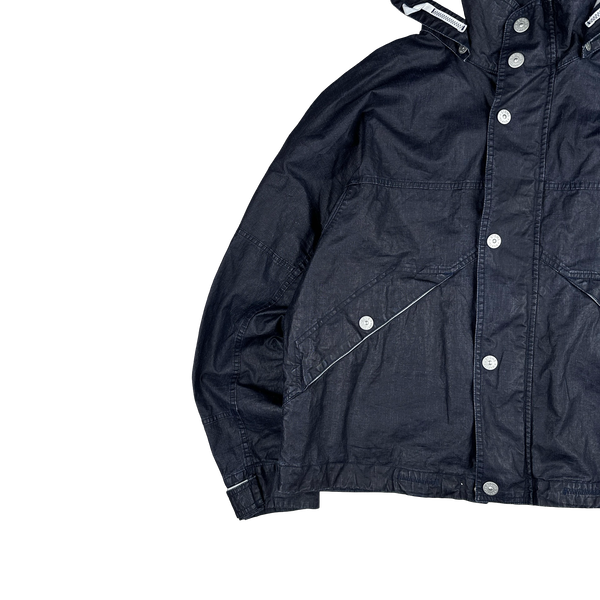 Stone Island 2024 Navy Raw Plated Linen Marina Spellout Zipped Jacket - XL