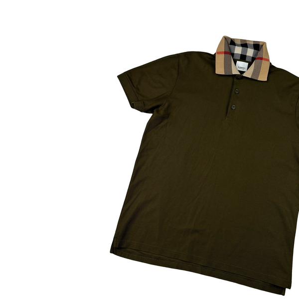 Burberry Nova Check Collar Khaki Polo Shirt - Medium