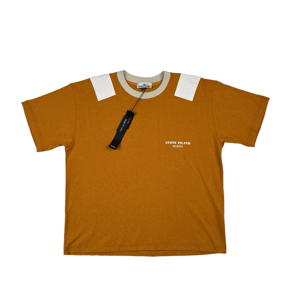 Stone Island 2023 Orange Marina Spellout Painted T-Shirt - Large
