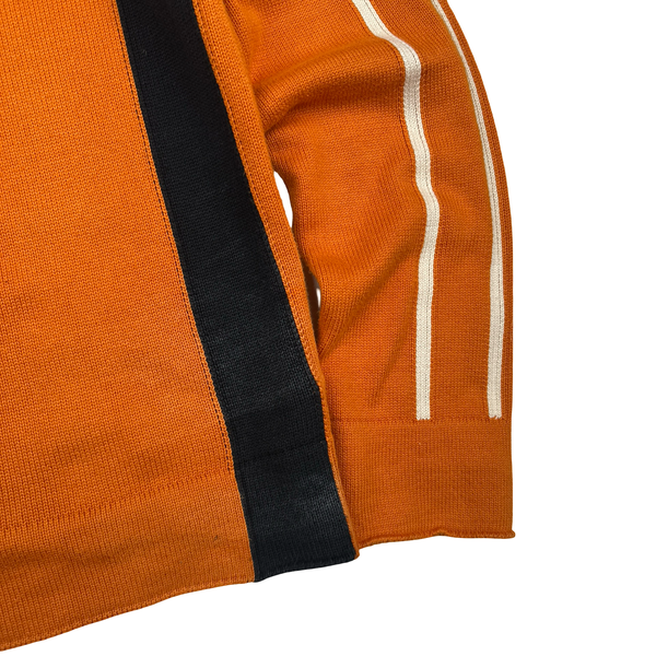 Stone Island 2004 Orange Cotton Knit Compass Quarter Zip Jumper - Medium