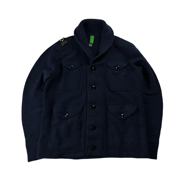 Ma Strum Navy Wool Knit Buttoned Cardigan Jumper Large