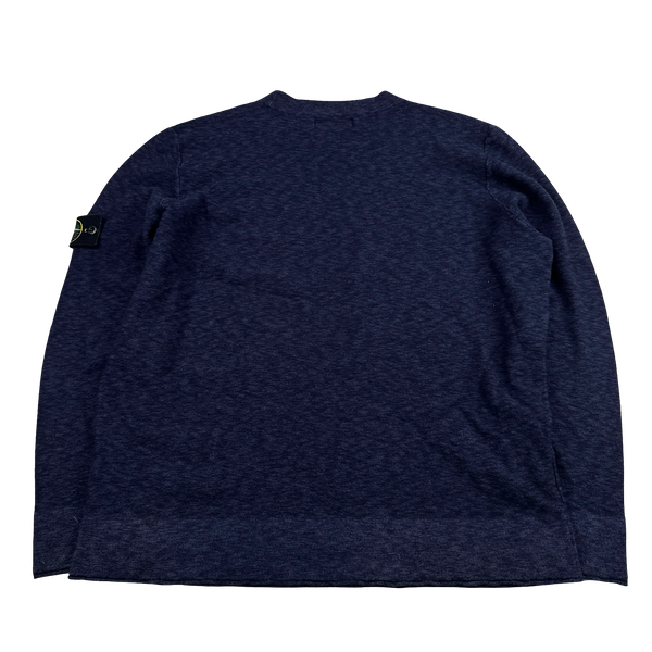 Stone Island Blue Marl Knit Crewneck Jumper - Large