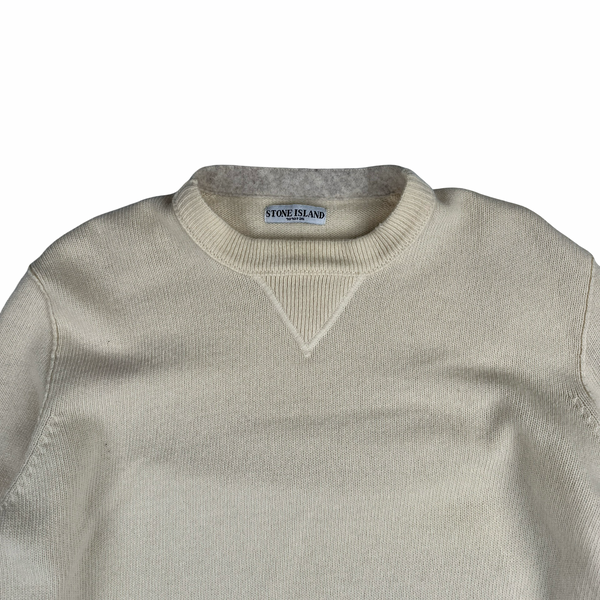 Stone Island 2008 Cream White Wool Crewneck Jumper - 3XL